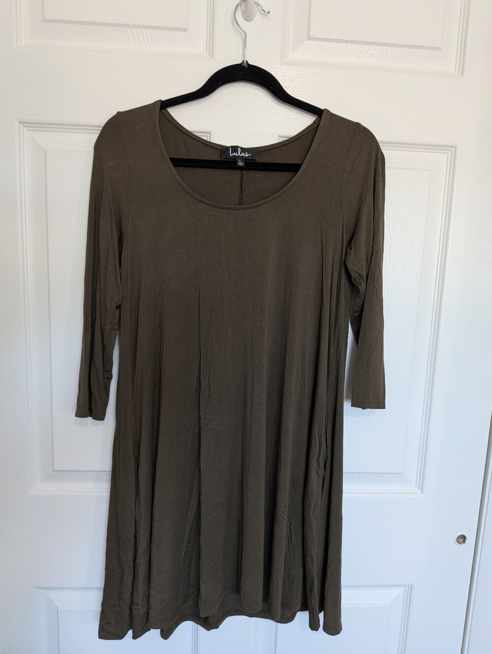 Lulus Olive Green Scoop Neck Swing Dress - Size L